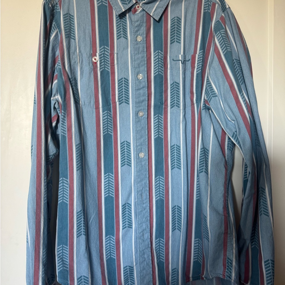 Kimes Ranch Blue and Red Striped Casual Button Down Shirt